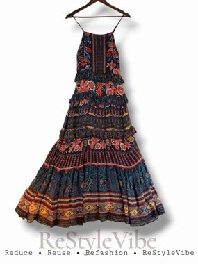 FARM RIO X ANTHROPOLOGIE Women’s Size M Dress Maxi Length Ruffles Floral Lined